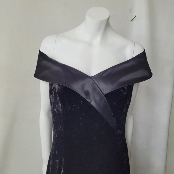 Cachet Dress Womens 14 Black‎ Stretch Velvet Off Shoulder Front Slit Formal Gown - Picture 4 of 12